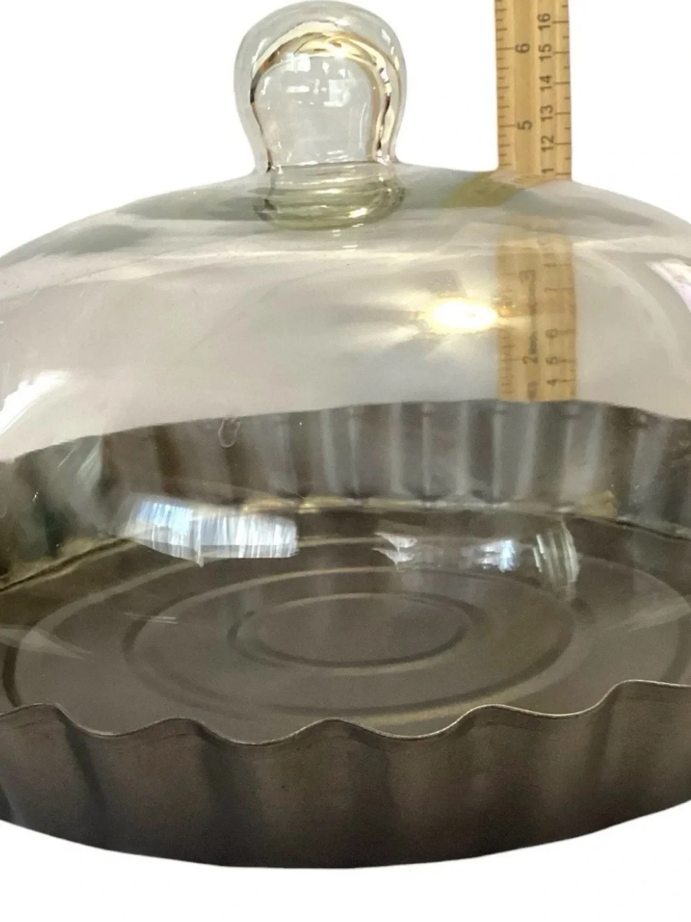Rustic Galvanized Metal Cake Stand w/ Glass Dome Cloche Lid - Picture 4 of 6